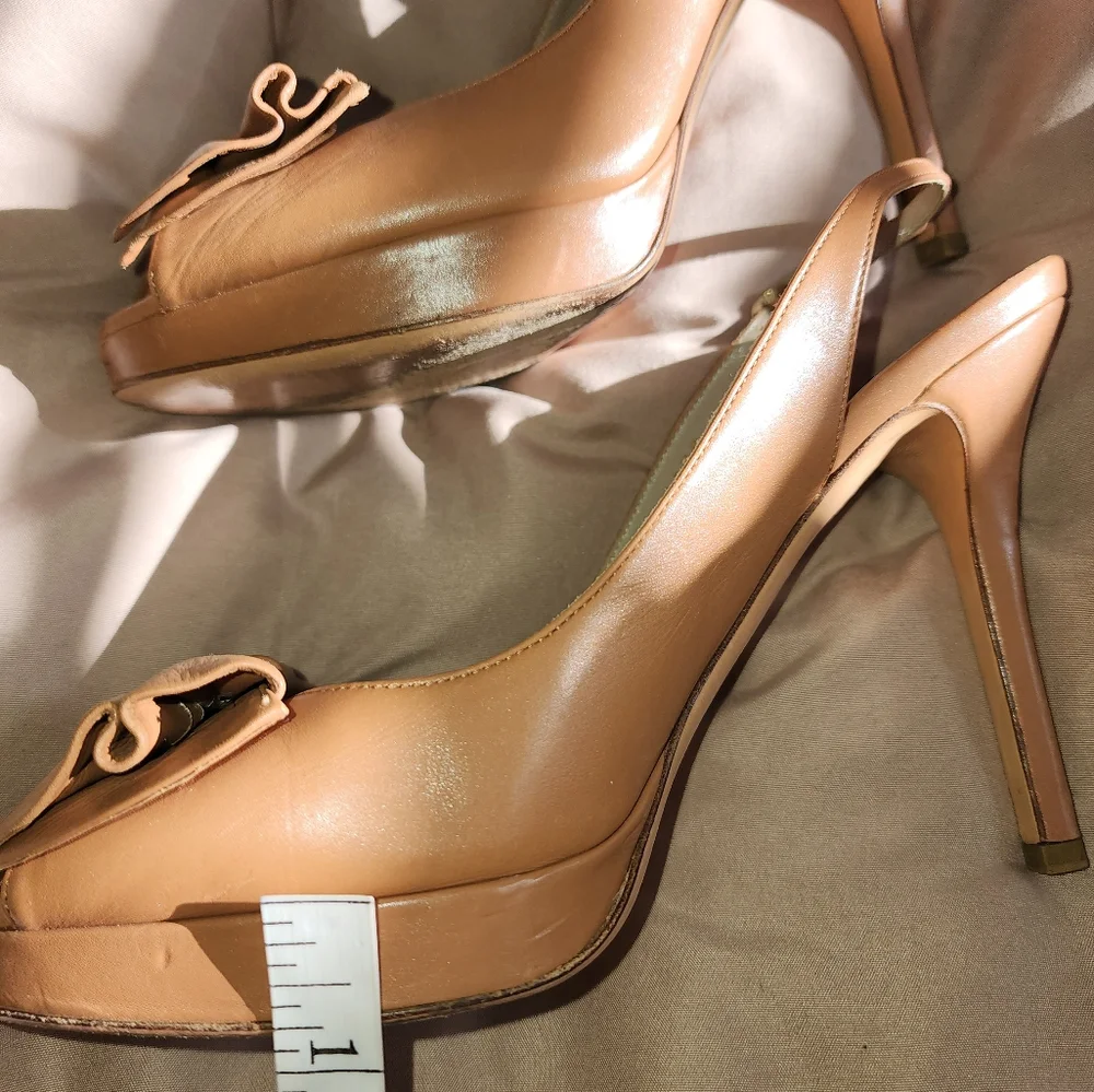 Valentino Garavani Tan Peep-Toe Heels - Picture 8 of 10
